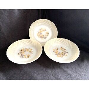 Vtg 60s Termocrisa Milk Glass Yellow Brown Fall Floral Shallow Bowls (3) Mexico